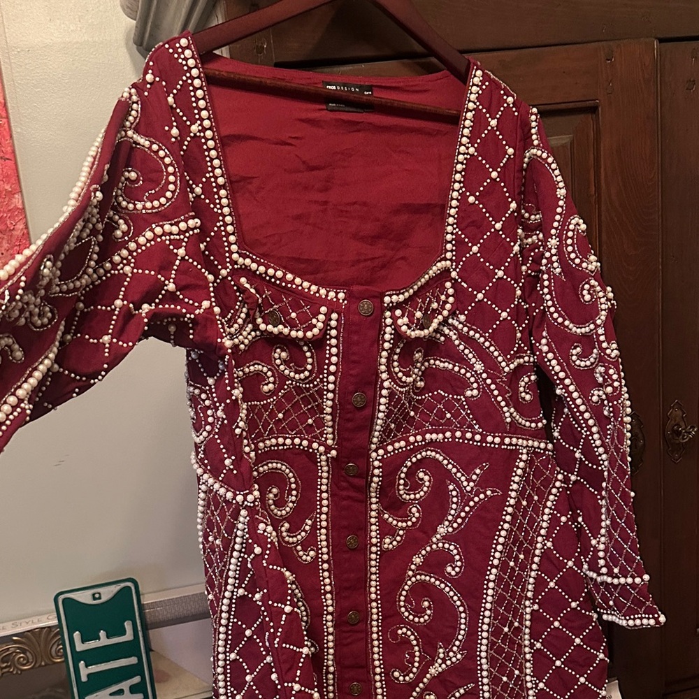 ASOS Burgundy Beaded Mini Dress